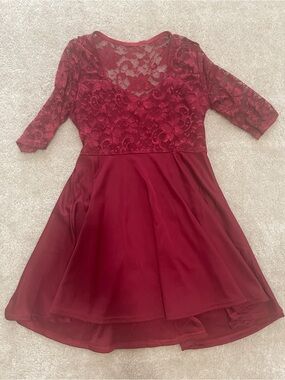 Red/Burgundy Lace Fit-and-Flare Dress